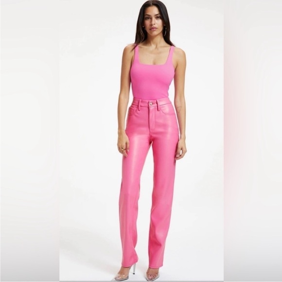 Good American Good Icon Faux Leather Pantsđź’•SOLD OUTđź’•Barbie Core Pink Size 4/27 - Picture 4 of 12